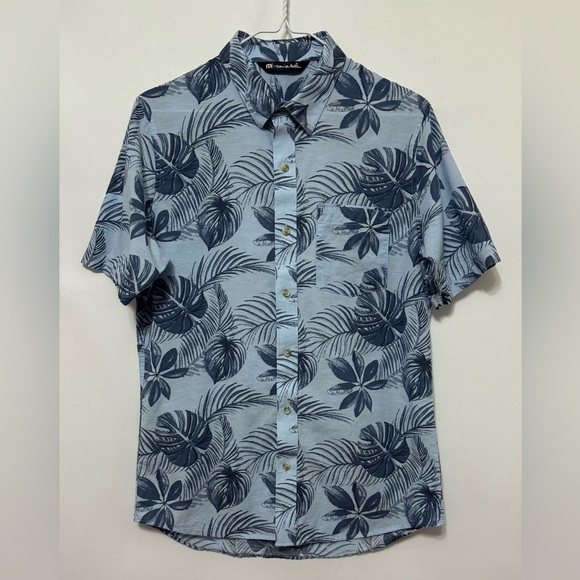 Travis Mathew Hawaiian Shirt Men’s Short Sleeve Button Up Blue Tropical Small - Picture 1 of 9